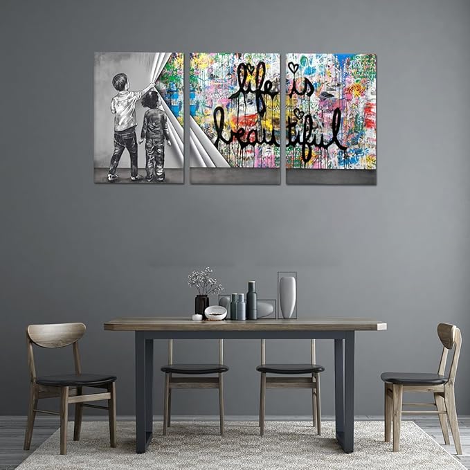 Novatique Colorful Graffiti Wall Art Banksy Street Wall Art Abstract Graffiti Canvas Wall Decor Modern Banksy Pop Art Poster for Living Room Bedroom,20" x 28" x 3pcs