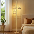 QiMH Industrial Floor Lamps for Living Room, Tree Standing Lamp with Stepless Dimmable, 68" Tall Lamps for Bedroom Study, 3 LED Bulbs Included, Gold