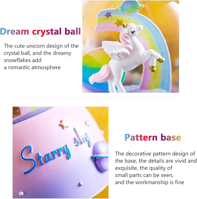 Unicorn Music Snowball, 3.94 Inch Automatic Snowfall Music Box, with LED Rainbow Snow Lights, Birthday, Christmas, Ideal Gift for Girls