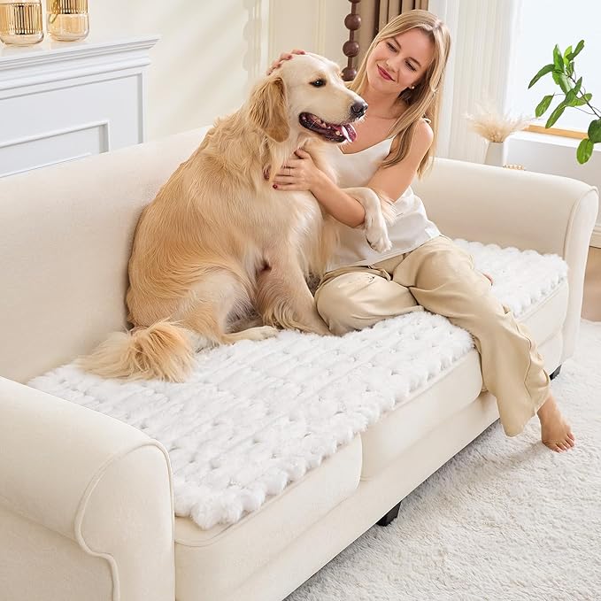 Couch Cover for Dogs, Non Slip Fuzzy Pet Couch Covers for Sofa,Couch Covers for Sofa Pet Friendly,Thick Soft Sofa Slipcovers Cushion Protector(White, 28" x 59"/70 x 150cm)