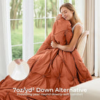 Sasttie Twin Comforter Set, 5-Piece Bed in a Bag, Pintuck Bedding Sets for All Season, Includes Comforter, Flat Sheet, Fitted Sheet, Pillowcase and Pillowsham, Burnt Orange