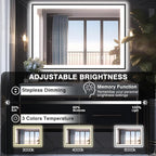 40x30 LED Lights Bathroom Mirror -Black Aluminum Rimmed(Front lit and Backlit),Anti-Fog Vanity Mirror with Lights,Stepless Dimmable Lighted Mirror,3 Colors Smart Mirror(Horizontal/Vertical)