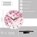 SPUNKER Wall Clocks,Cherry Blossom Wall Clocks for Living Room Decor,Pink Sakura Flower Kitchen Clocks Wall Battery Operated - 10 Inch Round Bathroom Wall Clock Silent Non-Ticking