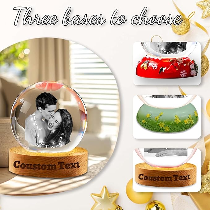 Personalized Photo Crystal Ball Engravable Text Picture Snow Globe Customized Crystal Frame Gifts for Family Couples Friends on Birthday Anniversary Halloween Thanksgiving Day