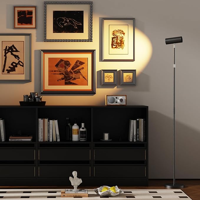 Spotlight Floor Lamp, Tall LED Standing Lamp with Remote/Touch Control, 2700K-6500K, 350°Rotating Head Standing Lamp, Reading Floor Lamp for Living Room, Bedroom, Office & Wall Art, Black RGB