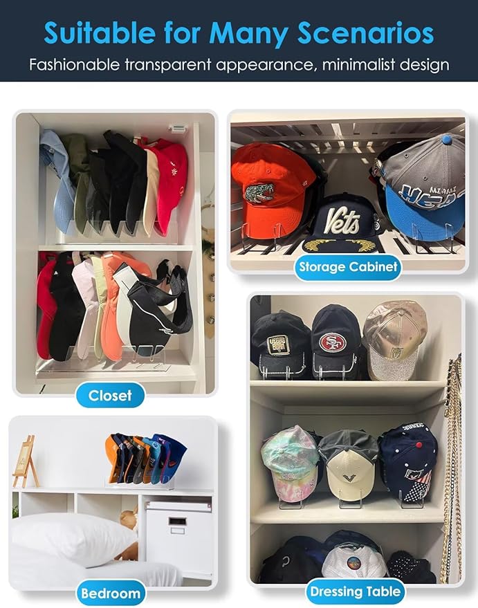 OAPRIRE Hat Stand for Baseball Caps, No-Install Acrylic Hat Organizer and Display for Closet/Desktop, Baseball Hat Storage Holds 14 Caps, Space Saver Hat Rack Hat Holder (2 Pack, Clear)