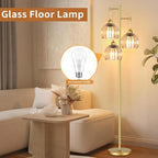 Gold Floor Lamp for Living Room Bedroom,3 Lights Mid Century Modern Floor Lamps with Flower Glass Shades,68IN Tall Standing Lamp with Bulbs,Vintage Tree Floor Lamp for Corner Office Reading