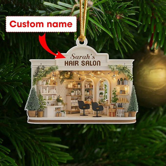 Personalized Hair Salon Christmas Ornament 2025, Custom Name Acrylic Ornament, Holiday Tree Decoration, Gift for Hairdresser & Stylist