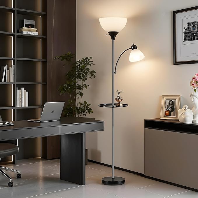 Luvkczc 72" Floor Lamp with Table, Adjustable Reading Lights, Modern Torchiere Floor Lamps for Living Room, Bedroom, Office,Black【Bulb not Included】
