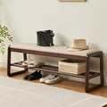 Uniclinens Wooden Shoe Rack Bench, End of Bed Bench Bedroom, Entryway Bench with Cushion 2-Tier, Long Shoe Storage Bench for Hallway Living Room (Walnut, 47.2'')