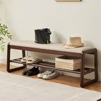Uniclinens Wooden Shoe Rack Bench, End of Bed Bench Bedroom, Entryway Bench with Cushion 2-Tier, Long Shoe Storage Bench for Hallway Living Room (Walnut, 47.2'')