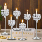 Crystal Metal Tealight Candlestick, Bling Bowl Candelabras, Tall Crystal Candle Holders Elegant Candle Centerpiece for Dining Table Wedding Home Mantel Decor (Silver, 2 Sets(6 Pcs))