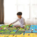 Kids Rug Playroom Car Rug Play Mat City Life Road Rugs Fun City Map Carpet for Bedroom(Green-Rug, 3.3x4.9ft)