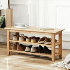 Shoe Rack Bench, 3-Tier Shoe Shelf Organizer,6-Pairs Entryway Storage Bench for Hallway, Bedroom, Living Room, Bedroom, Hold up to 550 lbs, Solid Wood, Natural