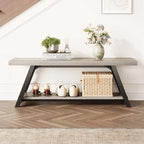 LVB Industrial Entryway Bench, Wood and Metal Storage Bench, Indoor Farmhouse Hallway Accent Entry Bench for Seating Sitting, Shoe Rack Organizer Cabinet in Foyer Bedroom, Light Grey Oak, 47 Inch Long