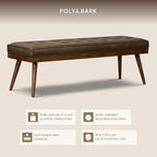 Poly & BARK 55" Tufted Leather Bed Bench for Bedroom End of Bed - Living Room Entry Way Bench - Pure Italian Leather Upholstery with a Solid Wood Frame - Ottoman Bench with Wooden Legs - Cocoa Brown