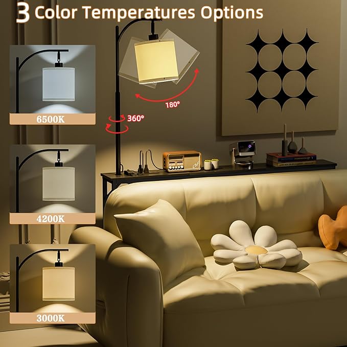 keomaisyto Skinny Console Table with Outlet & 3-Color Light, Sofa Tables Narrow Long - 3 Color Temperature Bulb Adjustable, Behind The Couch Table for Living Room, Bedroom, Balck