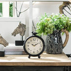 NIKKY HOME Vintage Table Clock with Bird, Metal Desk Clocks Battery Operated Black Retro Table Clock on Stand Decorative Desk Clock for Bedroom Living Room Shelf