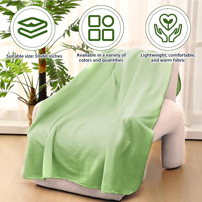 Newwiee 12 Pcs Fleece Throw Blankets Bulk 50'' x 60'' Oeko-tex Standard 100 Certified Spring Outdoor Wedding Guest Blankets Lightweight for Sleepover Donation Lap Pet Sofa Home (White/Green)