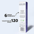 Folkulture Incense Sticks (120 Sticks) | Set of 6 Premium Incense For Meditation, Aromatherapy | No Charcoal,Organic, Non Toxic, 45 Mins, Long Burning Lavender, Frankincense, Nag Champa Insence-Sticks