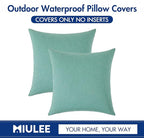 MIULEE Pack of 2 Decorative Outdoor Solid Waterproof Throw Pillow Covers Spring Faux Linen Garden Farmhouse Cushion Cases for Summer Patio Tent Balcony Couch Sofa 16x16 Inch Teal