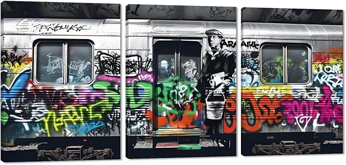 Novatique Banksy Wall Art Graffiti Canvas Wall Art Street Poster Cool Paintings Artwork Fun Graffiti Canvas Wall Painting Home Decor for Living Room Bedroom, 12”x 16”x 3Pcs