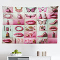 Ambesonne Pink Tapestry, Squares of Feminine Fashion Lipstick Butterfly Makeup Glam Kisses Concepts, Fabric Wall Hanging Decor for Bedroom Living Room Dorm, 45" X 30", Pale Mint Green