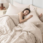 JOLLYVOGUE Twin XL Comforter Set, Ultra-Soft Bed in a Bag Twin XL Size 5 Pieces, Oeko-TEX Certified Bedding Set with Down Alternative Comforter, Sheets, Pillowcases & Shams, Beige
