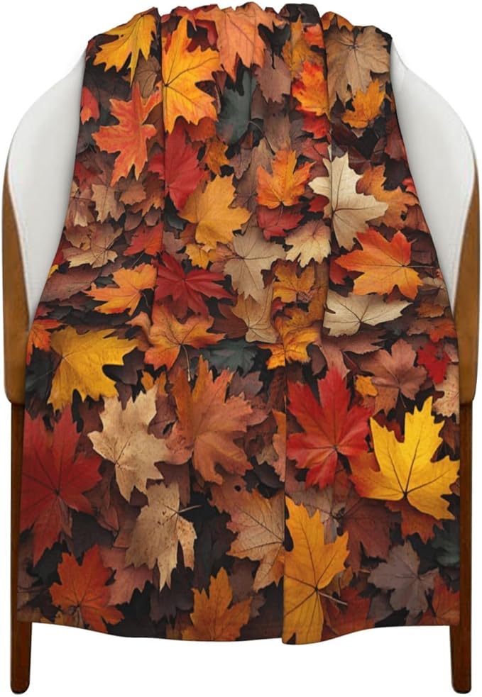 Flannel Blanket Featuring Piled Maple Leaves Pattern,Soothing Anxiety Relief,Breathable Microfiber,for Fall snuggling,Cozy and Lightweight,Throw Blanket for Couch Decorative 30X40 Inch