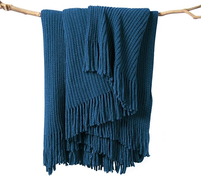 lifein Throw Blanket for Couch, Soft Boho Decor Bed Throw,Cozy Washed Blue Knitted Chenille Small Farmhouse Lightweight Throw (Washed Blue,60 * 80")