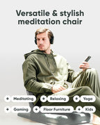 Mindful Modern Folding Pro Meditation Chair - Adjustable Meditation Seat with Back Support and Half Moon Buckwheat Meditation Cushion - Comfortable Mindfulness Living Room Floor Chair