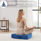 22 inches Floor Pillow for Adults - Large Meditation Cushion with Thick Foam & Soft Tufted Cover - Premium Outdoor Square Floor Cushion Seat - Yoga Pillows for Sitting On Floor - Navy Blue