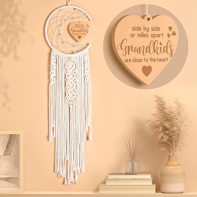 Grandma Gift for Christmas from Granddaughter Grandson, for Grandma from Grandkids, Dream Catcher with Heart Pendant Birthday Gifts for Grandmother Nana, Boho Wall Home Decor