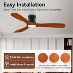 52' Smart Wood Low Profile Ceiling Fan with Lights Remote, Quiet DC Motor, Outdoor Indoor Flush Mount, Voice Control via WIFI Alexa App, Modern Dimmable Lighting for Bedroom Patio