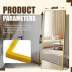 Antok Over The Door Mirror Full Length, 49'' x 14''Wall Mounted Hanging Mirror, Aluminum Alloy Frame, Shatterproof Glass, No Drill Installation for Bedroom, Closet, Bathroom, Dorm, Rect Corner, Gold
