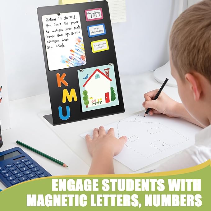 Magnetic Display Board - Desktop Metal Memo Board for Notes & Photos, 11x9.8 Inch Small Black Magnetic Bulletin Board, Includes Clips for Office, Room Decor (9.8 * 13.7inch, Count, 1)
