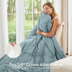 Sasttie Full Size Comforter Set, 7-Piece Bed in a Bag, Pintuck Bedding Sets for All Season, Includes Comforter, Flat Sheet, Fitted Sheet, Pillowcases and Pillowshams, Greylish Blue