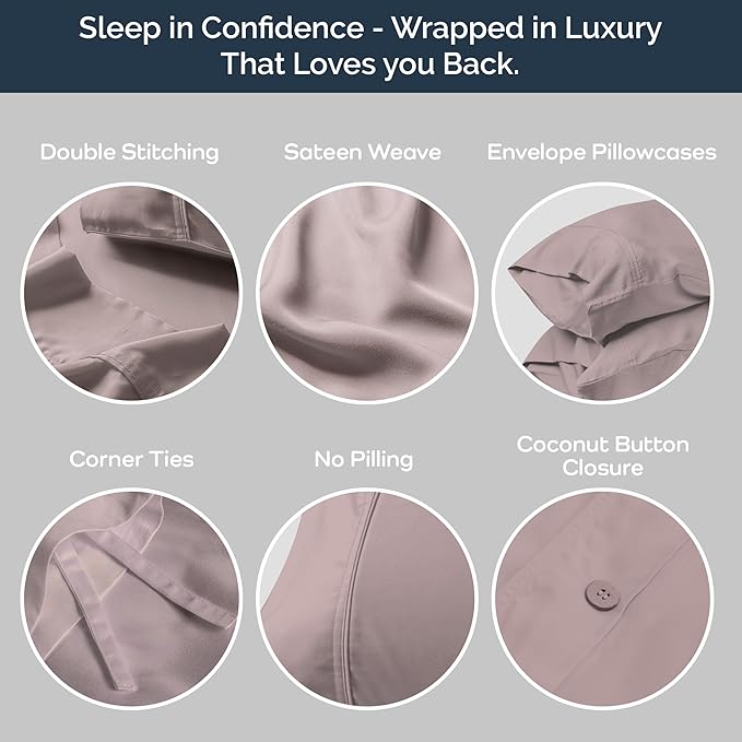 Olive + Crate Tencel Eucalyptus Cooling Duvet Cover Set - Hypoallergenic, Lyocell Tencel Duvet Cover - Soft, Temperature Regulating with Hidden Button Closure & Corner Ties - Queen Size [Dusk]