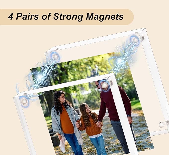 Acrylic Picture Frame 6x6, Clear Double Sided Frameless Photo Frame with Magnetic, Free Standing Desktop Acrylic Frame Display, Lucite Frame with Gift Box Package - 1 Pack
