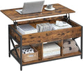VASAGLE Lift Top Coffee Table, Lift Coffee Table with Storage Shelf, Hidden Compartments and Lifting Top, for Living Room, Office, 19.7 x 39.4 x (19.3-24.4) Inches, Rustic Brown and Black ULCT202B01