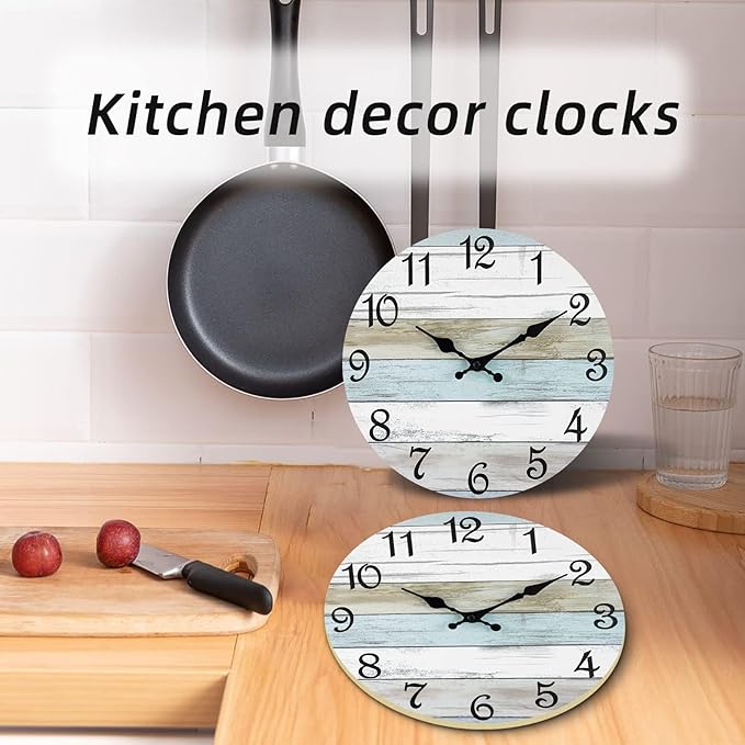 CHYLIN Wall Clock, Silent Non Ticking Battery Operated, Rustic Coastal Country Clock Decorative for Bathroom Kitchen Bedroom 8