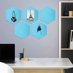 8 Packs Lake Blue Hexagon Felt Pin Board, 12" Bulletin Board with 30 Push Pins, Felt Board for Home Kitchen Office Decor, Self-Adhesive Corkboard Tiles for Walls School Message Photos Memos