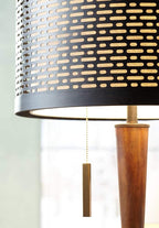 Franklin Iron Works Hunter Modern Mid Century Farmhouse Rustic Floor Lamp 64" Tall Bronze Cherry Wood Perforated Metal Cream Linen Double Drum Shade for Living Room Reading Bedroom Office House