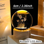 Enjinkail 3D Butterfly Tulips Crystal Ball with Wooden Light Base Glass Tulip Figurine Gift for Women Decor Tulips Statue Gifts for Mother's Day Birthday Valentine Christmas (Diameter 2.36 inches)