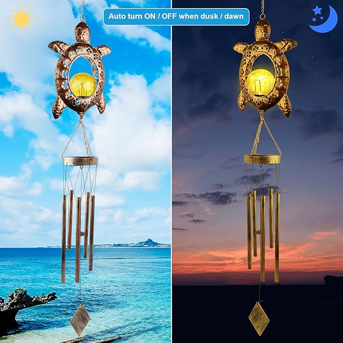 Sea Turtle Wind Chimes, Solar Wind Chime Outdoor, Gifts for Mom, Gifts for Women, Gifts for Grandma, Garden Courtyard Lawn Decoration, Thanksgiving Gifts, Decor Gifts for Christmas and New Year