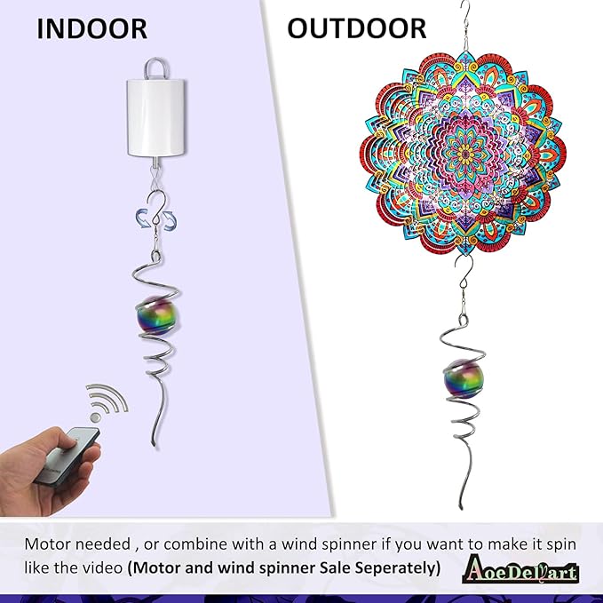 Multi Color Wind Spinner Tail Gazing Ball Spiral Decorative Sun Catcher Visual Illusion Wind Spinner Stabilizer Indoor Outdoor Garden Decoration Wind Sculptures-13in Height