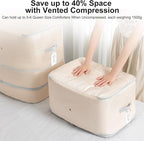 Comforter Storage Bag - 130L Large Capacity Blanket Storage Bags 3-Layer Ultra Space Saving Self Compression Organizer, Washable Compression Bags for Storage Comforter Blanket, 4-Pack, Beige