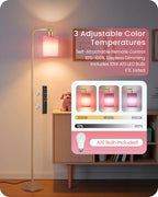 Dimmable Floor Lamp for Living Room with Remote and Foot Switch, Modern Standing, Corner Lamp,10W Bulb 3 Color Temperatures, for Bedroom, Office, Corner, ETL Listed, Gold and Pink DP19LD05