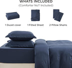 Bedsure Duvet Cover Queen Size with Fitted Sheet - 4 Pieces Prewashed Polyester Extra Soft Bedding Set, Includes 1 Duvet Cover 90x90 Inches with Zipper Closure, 2 Pillow Shams, 1 Fitted Sheet, Navy