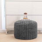 Stuffed Pouf Ottoman with Modern High-Density Foam Faux Fur Poufs Pouf Stool Round Foot Stool Cushion Storage Ottoman 20 * 12''Floor Poufs Ottoman Foot Rest for Living Room (Dark Grey)